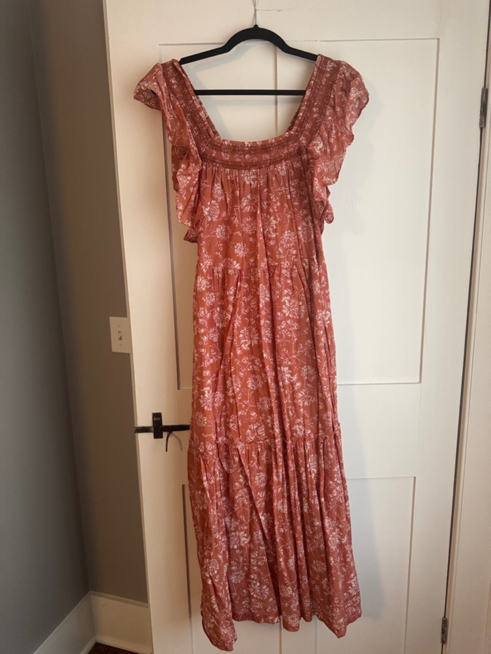 Free People Rust Floral Maxi Dress with Ruffle Sleeves